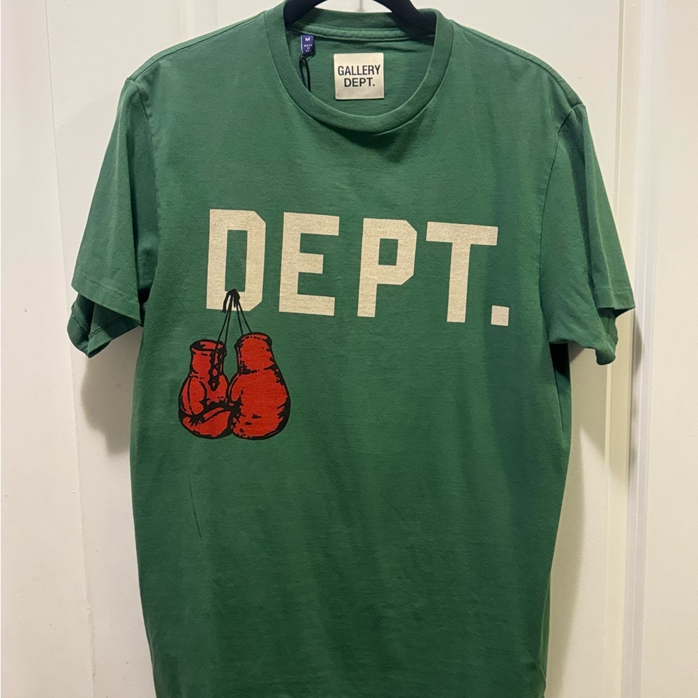 Gallery Dept Green Tee with Red Boxing Gloves Graphic